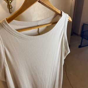 Lane Bryant White Ribbed Short Sleeve Top